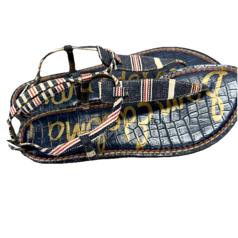 Sam Edelman Womens Gigi Sandal Slingback Red Blue Denim Nautical Flat Size 7.5 - Picture 5 of 10